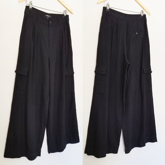 Madewell Wide Leg Cargo Pocket Pants High Waist Linen Blend Black Size 6 $98 - Picture 16 of 16